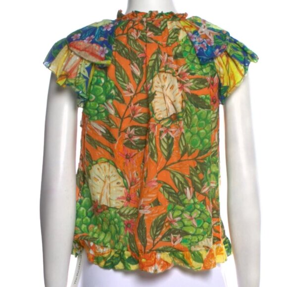 FARM Rio Caipirinha Tropical Floral Multi Ruffle Sleeve Blouse XS $159 - Picture 4 of 8